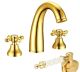 Смеситель для раковины Boheme на 3 отверстия TRADIZIONALE ORO с ручками Murano белое_Комплект золото