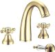 Смеситель для раковины Boheme на 3 отверстия + ручки белые SW_Комплект золото
