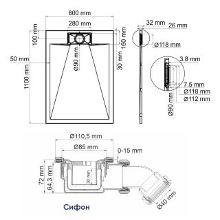 Душевой поддон WasserKRAFT Main 41T14 110x80 см белый матовый
