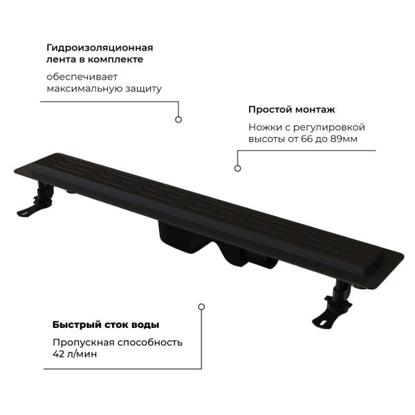 Душевой лоток RGW Drain Leo-30 60213060-04 чёрный Душевой лоток RGW Drain Leo-30 60213060-04 чёрный