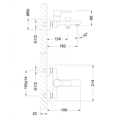 Смеситель для ванны Lemark Aura (LM0614C)