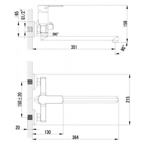 Смеситель для ванны Lemark Plus Grace (LM1551C)