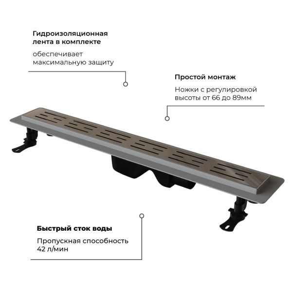 Душевой лоток RGW Drain Leo-20 60212060-01 60см хром Душевой лоток RGW Drain Leo-20 60212060-01 60см хром