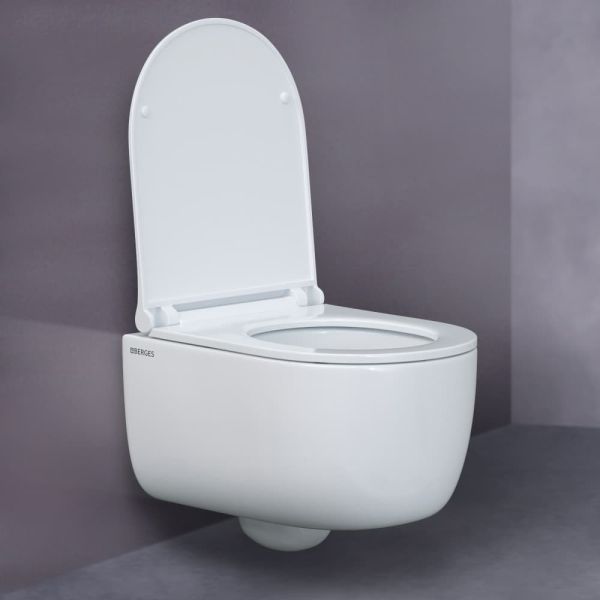 Подвесной унитаз Berges EGO Rimless белый 082111 сиденье Toma Slim SO микролифт быстросъёмное