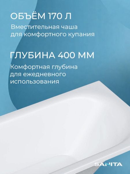 Ванна акриловая Sanita Эпос ВН.ПР/Эпос/170.70.KAR.FP с каркасом и фронтальным экраном 170x70 см