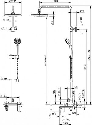Душевая стойка Bravat Opal F6125183CP-A3-RUS