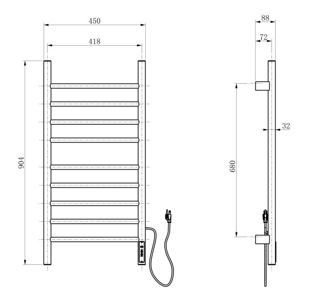 Полотенцесушитель электрический Wonzon & Woghand Bonn WW-AL409-MB 45x90 см чёрный матовый