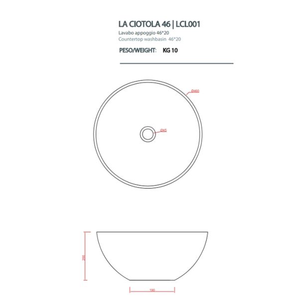 Раковина ArtCeram  LA CIOTOLA LCL001 01 00 белая 46 см