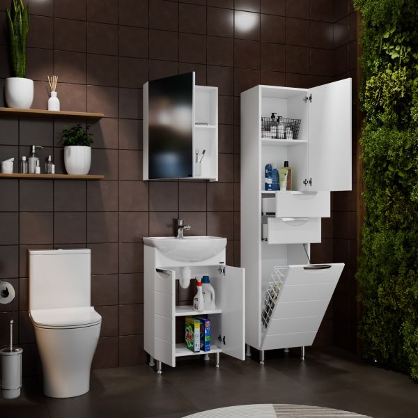 Напольный шкаф-пенал Санта Родос 506005 40 см с бельевой корзиной белый