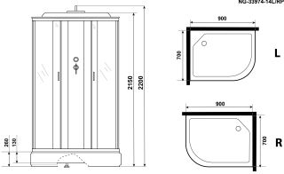 Душевая кабина Niagara NG-33974-14LP 90x70см серебро/матовое