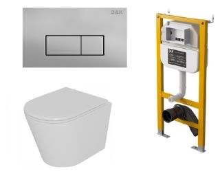 Комплект D&K Унитаз подвесной безободковый DT1026016, Инсталляция DI8050127, Клавиша смыва DB1499002, матовый хром (DS1021617)