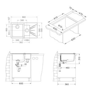 Кухонная мойка Alveus 1103659 Karat 20 черная 86x50 правая