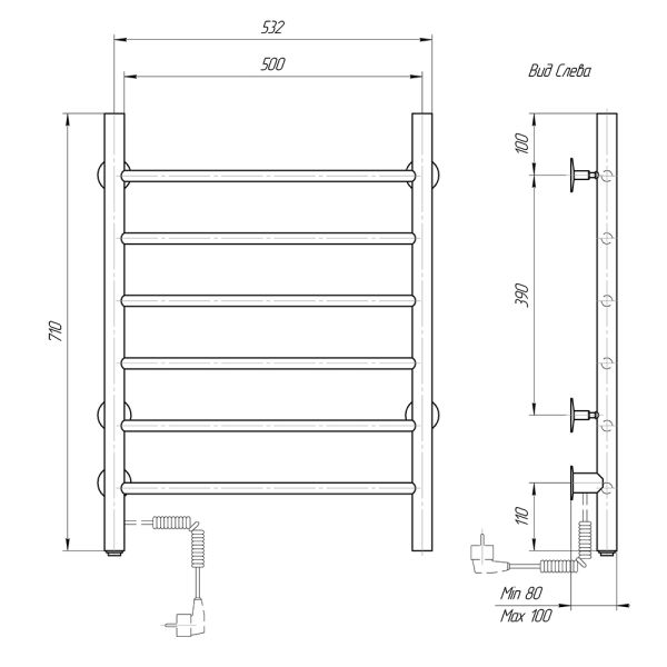 Полотенцесушитель электрический Domoterm Аврора DMT 109-6 50x71 EK L хром