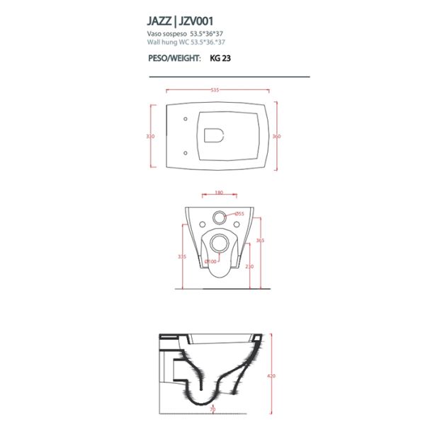 Унитаз  Artceram JAZZ JZV001 01 00 подвесной белый