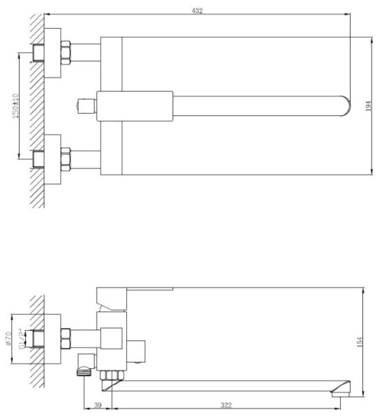 Смеситель для ванны Haiba HB22803-7 чёрный матовый
