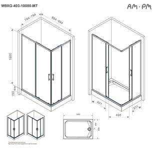 Душевой уголок Am.Pm Above W9XG-403-10080-MT 100x80 см профиль хром стекло прозрачное
