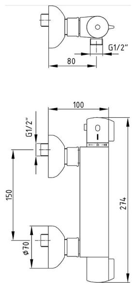 Смеситель для душа E.C.A. Thermostatic 102102341EX с термостатом хром