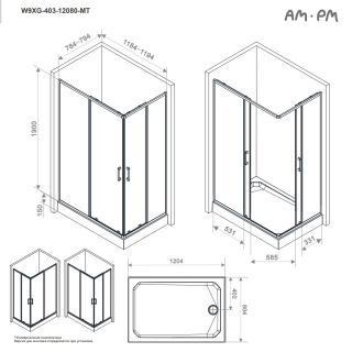 Душевой уголок Am.Pm Above W9XG-403-12080-MT 120х80 см профиль хром стекло прозрачное