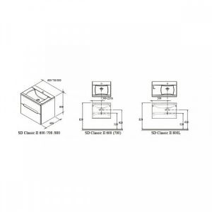 Тумба с раковиной 80 см Ravak SD Classic II X000000910,70508022, белый