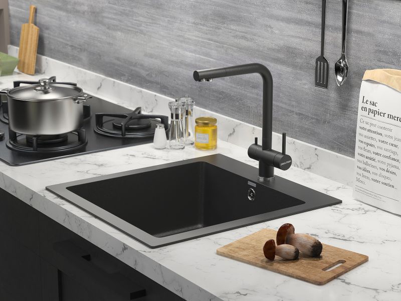 Смеситель для кухни Paulmark Skalen Sk213020-418 чёрный металлик