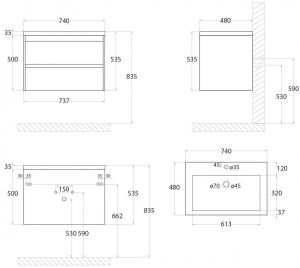 Подвесная тумба под раковину Art&Max Family 75см сканди Family-750-2C-SO-PB
