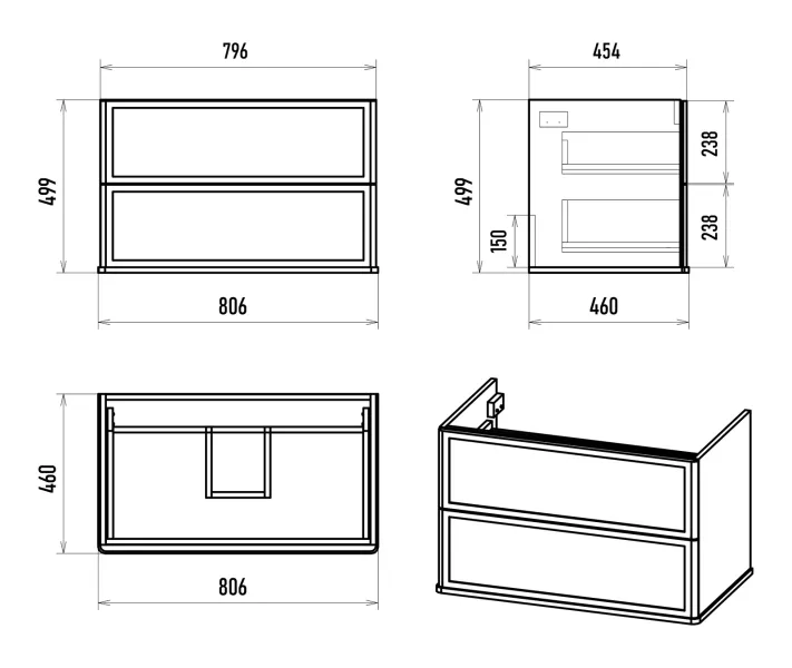 Подвесная тумба под раковину Brevita Verde 80 УТ000026830 зеленый
