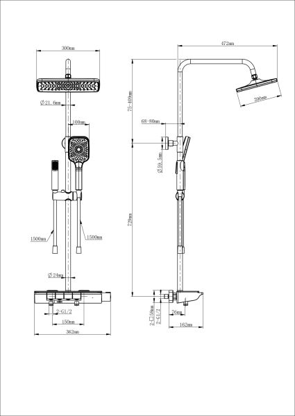 Душевая стойка Wonzon & Woghand Muse Lumia WW-B4174-BG с термостатом брашированное золото