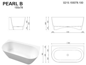 Ванна из искусственного камня Whitecross Pearl B 0215.155078.100 155x78см белый глянец