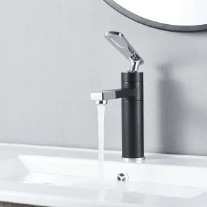 Смеситель для раковины Shevanik S6601H с поворотным носиком чёрный/хром
