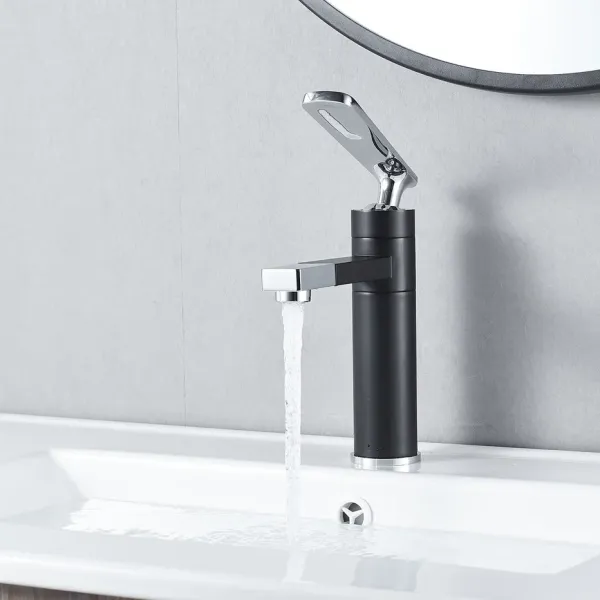 Смеситель для раковины Shevanik S6601H с поворотным носиком чёрный/хром