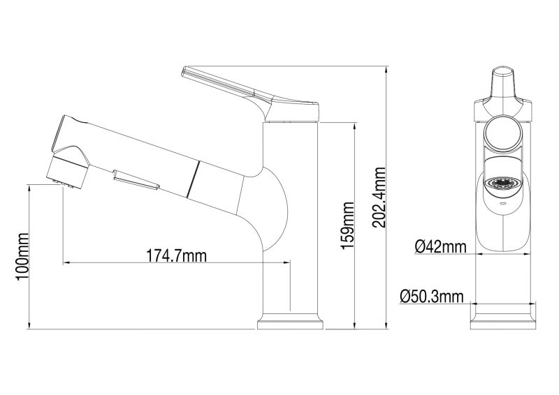 Смеситель для раковины Wonzon & Woghand WW-A40862-BGG с выдвижным изливом тёмный графит