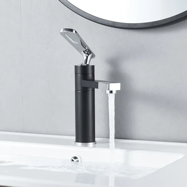 Смеситель для раковины Shevanik S6601H с поворотным носиком чёрный/хром