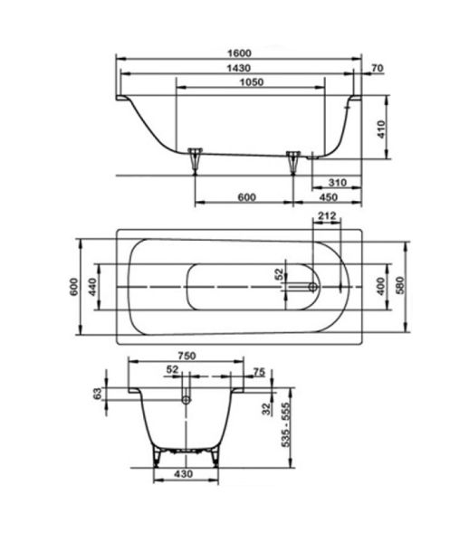 KALDEWEI SANIFORM PLUS 372-1 Standard Стальная ванна 160х75 KALDEWEI SANIFORM PLUS 372-1 Standard Стальная ванна 160х75