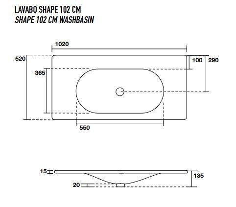 Раковина Kerasan Shape 547001*1 белая 102 см