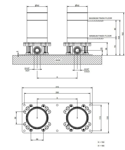 Скрытая часть напольного смесителя для ванны Gessi 65099.031
