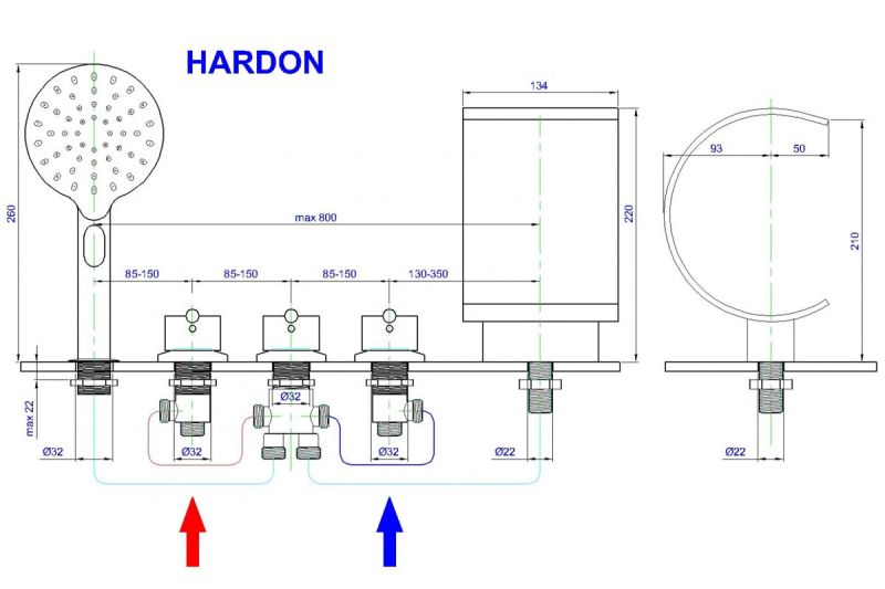 Смеситель на борт ванны Royal Bath Hardon хром RB611