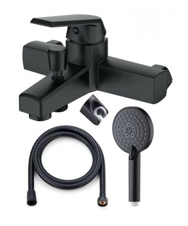 OneLife P02-300b полимерный смеситель для ванны с душ.набором, черный
