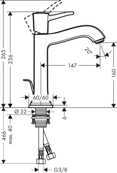 Смеситель Hansgrohe Metropol 31302000 для раковины с д/к