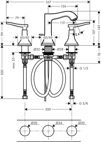 Смеситель Hansgrohe Metropol 31330000 для раковины с д/к