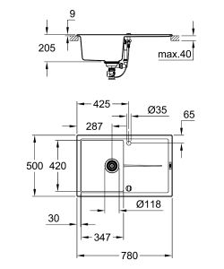 Мойка кухонная Grohe 31639AP0 K400 черный гранит