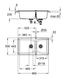 Мойка кухонная Grohe 31658AP0 K700 черный гранит