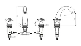 Смеситель для раковины Boheme на 3 отверстия с керамическими ручками Medici Ripresa_Комплект бронза