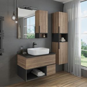 Тумба-умывальник COMFORTY Штутгарт-90 00-00002868, дуб тёмно-коричневый с черной столешницей c раковиной COMFORTY T-Y9378