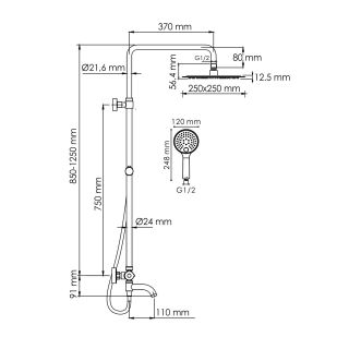 Душевая стойка WasserKRAFT Sauer Thermo A188.256.207.PG T с термостатом золото