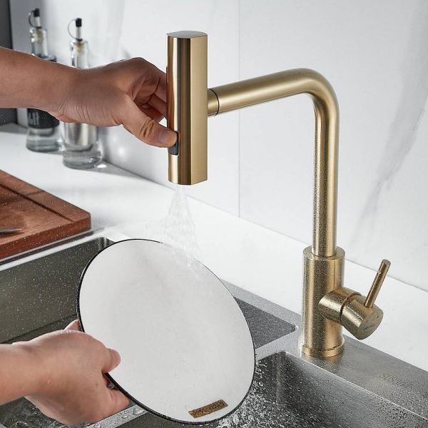 Смеситель для кухни Shevanik S263G с мультифункциональным изливом золотой сатин