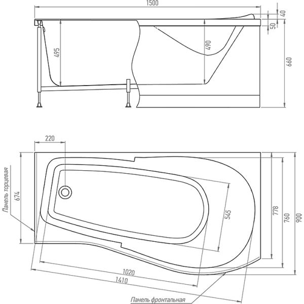 Акриловая ванна Timo Vino VINO1590R 150x90 см