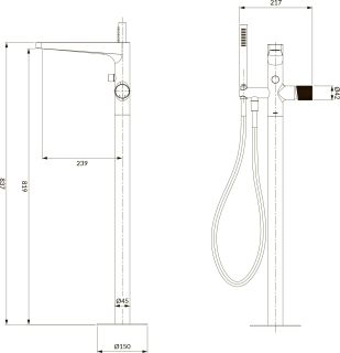 Напольный смеситель для ванны Omnires Contour антрацит CT8033AT Напольный смеситель для ванны Omnires Contour антрацит CT8033AT