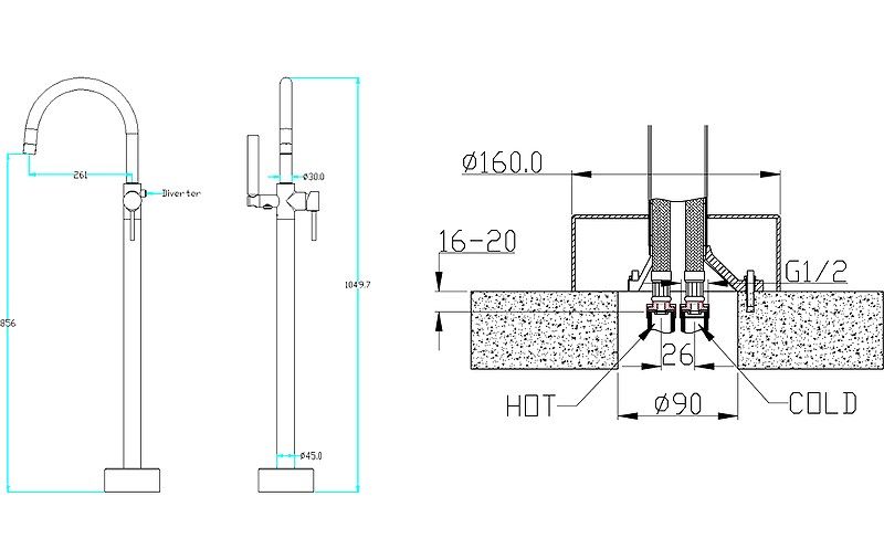 Напольный смеситель для ванны Boheme Uno 469-MW белый матовый Напольный смеситель для ванны Boheme Uno 469-MW белый матовый