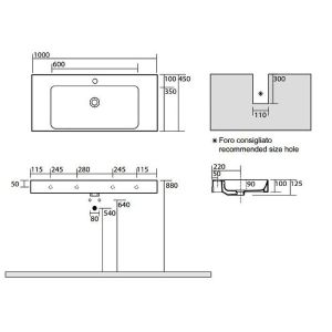 Раковина Kerasan Cento 355001*1 Белая 100 см