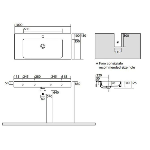 Раковина Kerasan Cento 355001*1 Белая 100 см